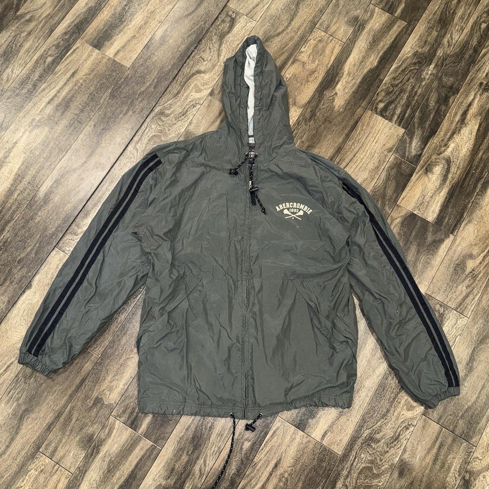 Vintage Abrecrombie and Fitch Men's Full Zip Hooded Jacket Green Size M